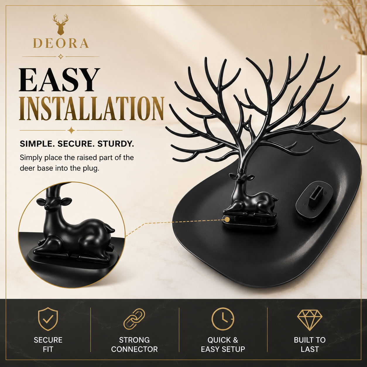 Deora™ | Elegant Deer Jewelry Organizer & Vanity Tray