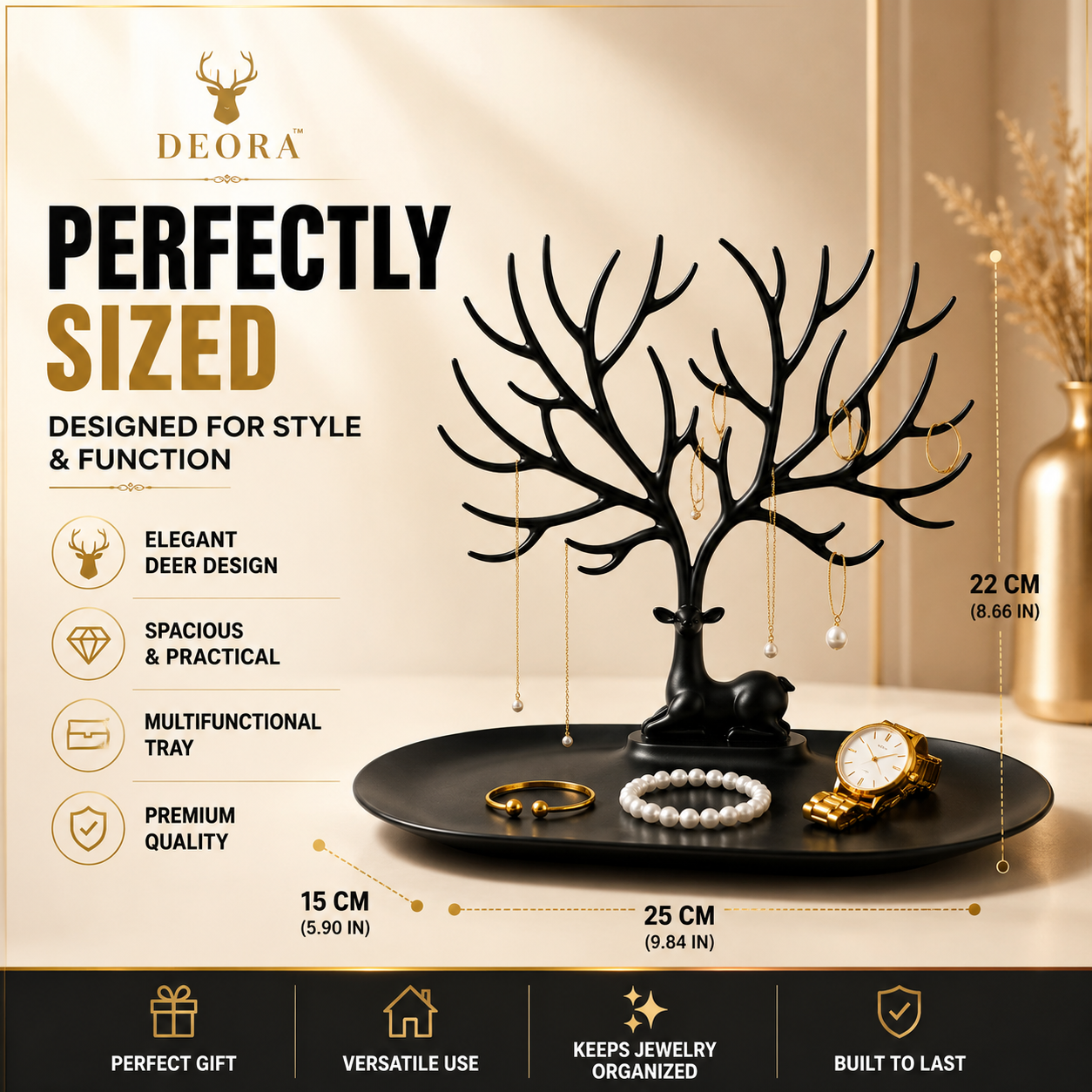 Deora™ | Elegant Deer Jewelry Organizer & Vanity Tray