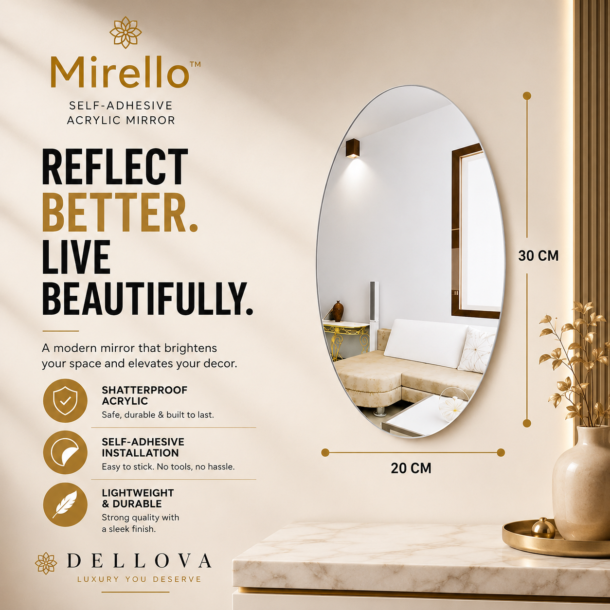 Mirello™ | Self-Adhesive Acrylic Mirror