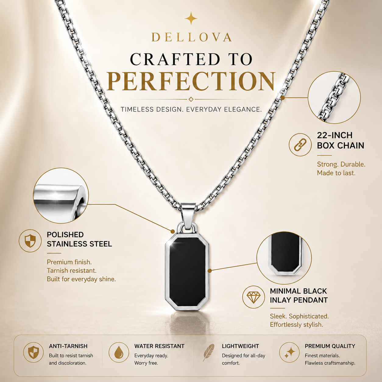 Onyx™ | Black Stainless Steel Pendant Necklace