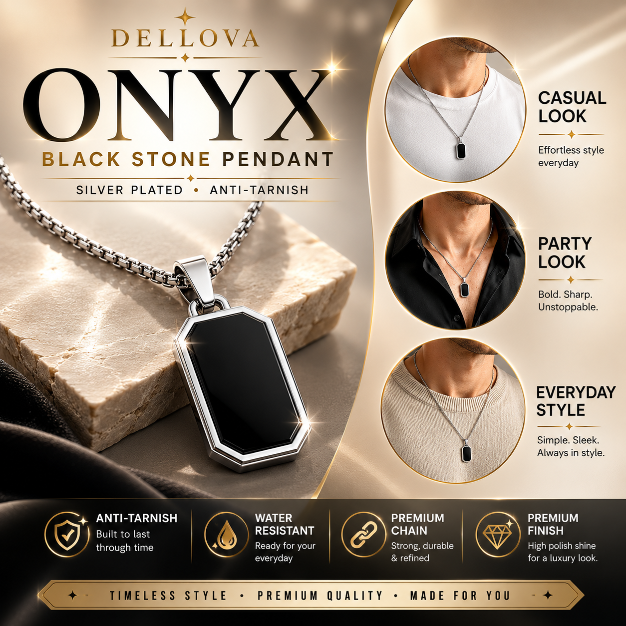 Onyx™ | Black Stainless Steel Pendant Necklace