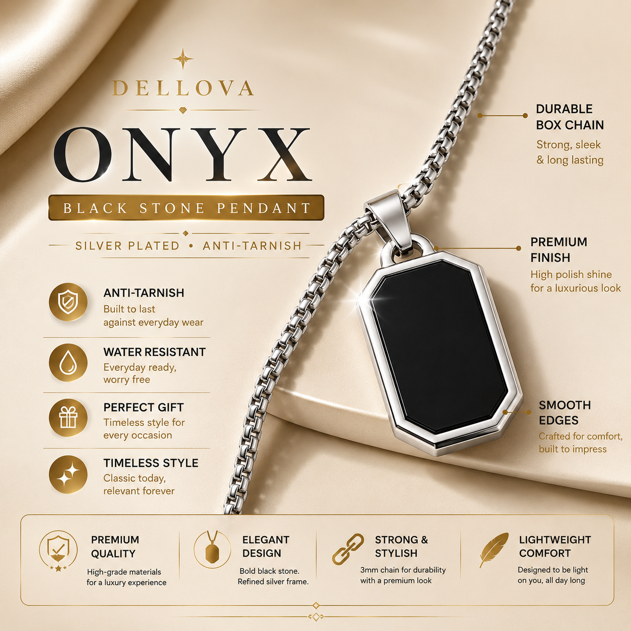 Onyx™ | Black Stainless Steel Pendant Necklace