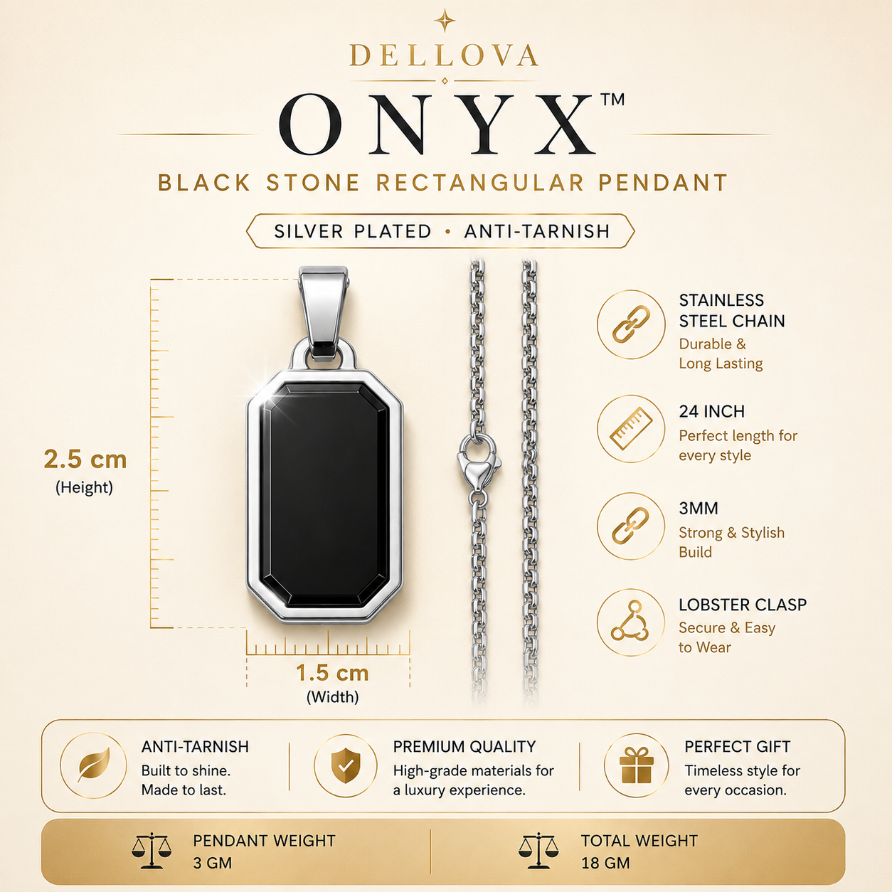 Onyx™ | Black Stainless Steel Pendant Necklace