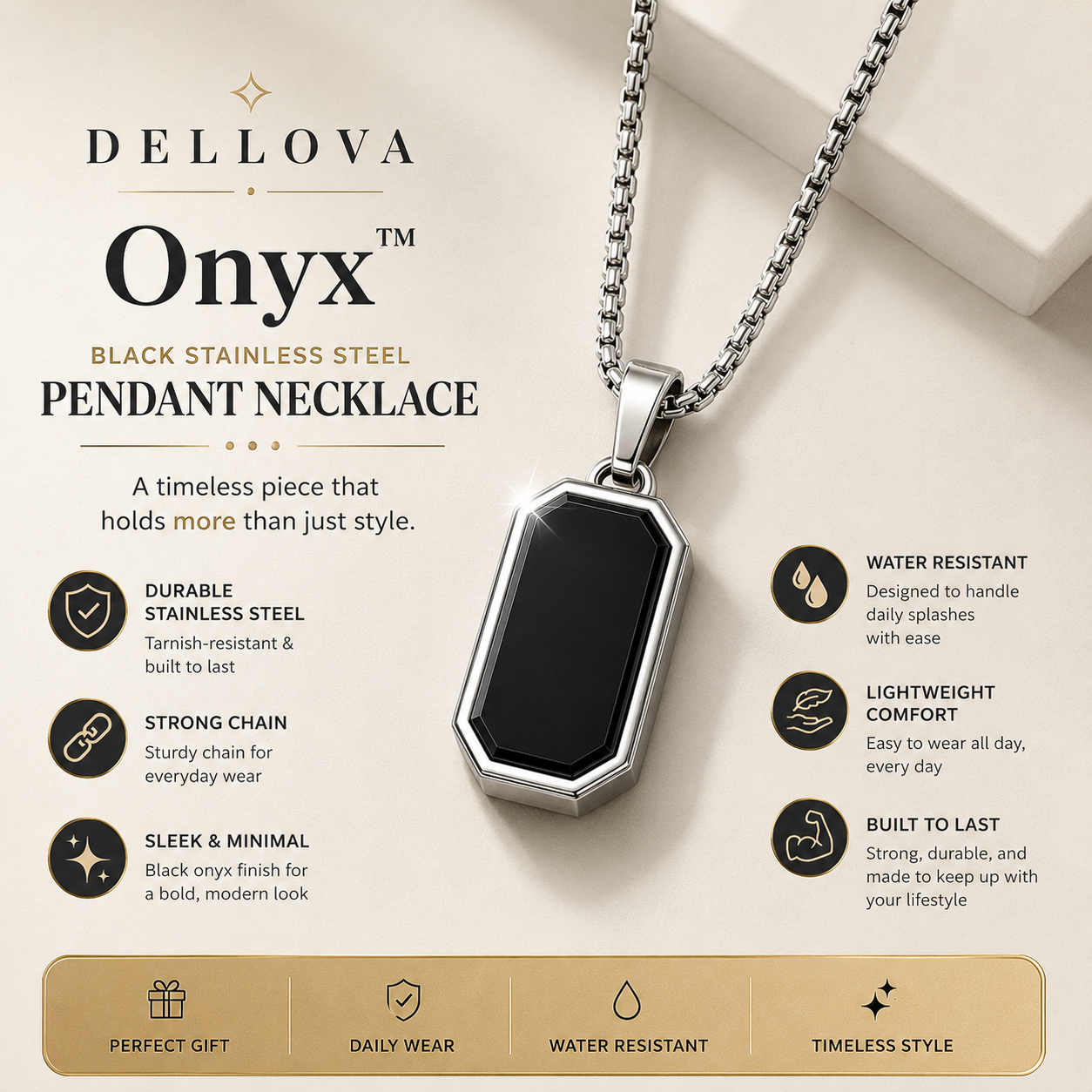 Onyx™ | Black Stainless Steel Pendant Necklace